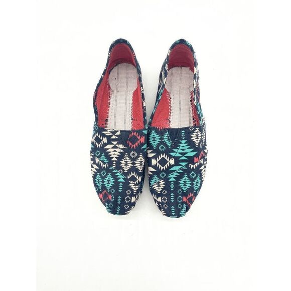 Toms Shoes Espadrille Flats Canvas Aztec Pattern Geometric Multicolored Sz 7 No - Picture 1 of 9